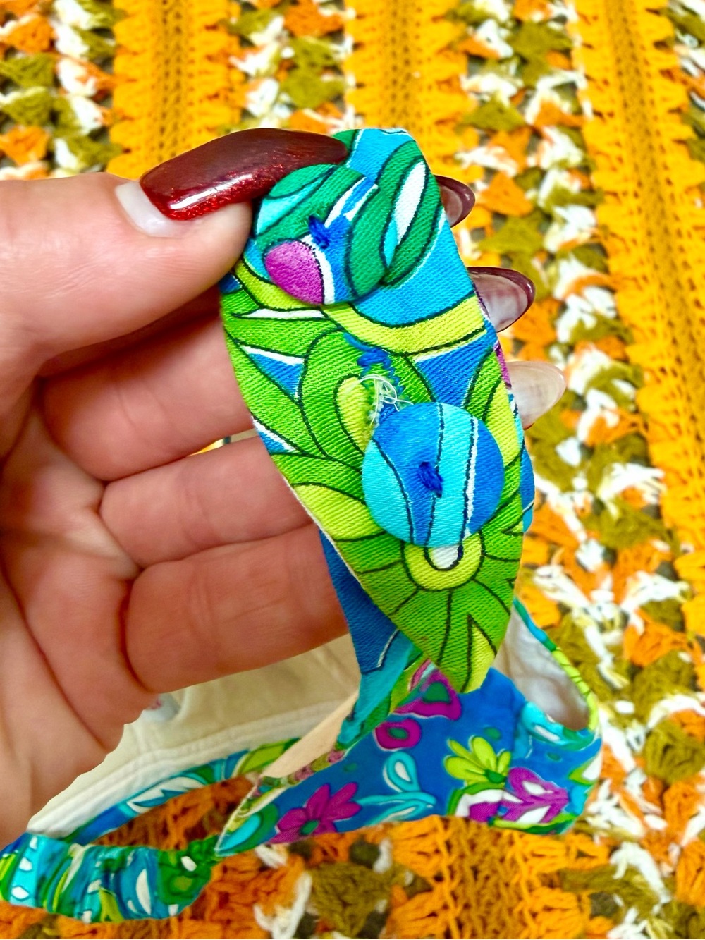 60s Vintage 🌿 Rose Marie Reid Cotton Paisley Flower Power Bikini - Picture 5 of 9